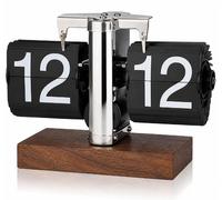 Horloge de table rétro, en acier inoxydable, avec socle en bois, mécanisme manuel, affichage 24 heures