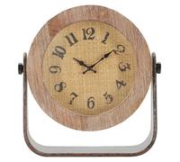 Horloge de table Round vintage en bois, rotin et fer