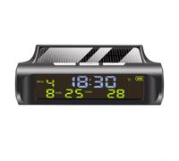 Horloge de voiture avec thermomètre numérique pour tableau de bord - Fonctionne à l'énergie solaire - Auto et intérieur - En plastique ABS - Multifonction - Pour tableau de bord de véhicule