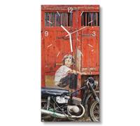 Horloge Décoration Murale 30x60 cm | Aiguilles Blanches | Moto Rétro | Rectangulaire | Silencieuse | Analogique | À Piles | Léger | Facile a Suspendre | Format Vertical