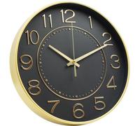 Horloge décorative à quartz noire, à piles, finition dorée, pour le salon, la chambre à coucher, la chambre d'enfant et la salle à manger, 30 cm.