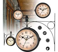 Horloge décorative double face - Horloge murale - Style vintage - Étanche - En métal - Pour intérieur et extérieur