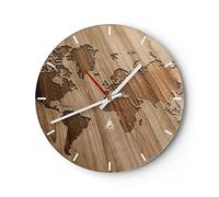 Horloge Décorative Moderne Ronde 40x40 cm Carte du Monde Voyages - 3042 | Géographie Globe Carte Pendule Murale Horloge Murale Silencieuse Petit Décoration Murale Salon Cuisine Chambre ARTTOR