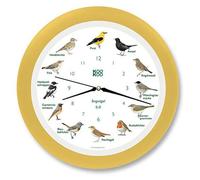 Horloge décorative représentant 12 oiseaux chanteurs, avec des sons d'oiseaux authentiques, technologie radio àà distance, couleur crème-jaune