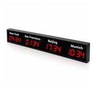 Horloge des Fuseaux Horaires Mondiaux, Horloge Murale Numérique À LED | Horloge Murale Mondiale Multi-fuseaux Horaires Avec Télécommande, Coque En Aluminium, For Hôtels/entreprises(Red,4city)