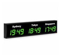 Horloge des Fuseaux Horaires Mondiaux, Horloge Murale Numérique À LED | Horloge Murale Mondiale Multi-fuseaux Horaires Avec Télécommande, Coque En Aluminium, For Hôtels/entreprises(Green,3city)