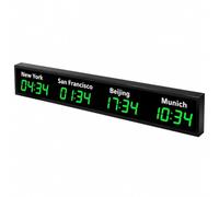 Horloge des Fuseaux Horaires Mondiaux, Horloge Murale Numérique À LED | Horloge Murale Mondiale Multi-fuseaux Horaires Avec Télécommande, Coque En Aluminium, For Hôtels/entreprises(Green,4city)