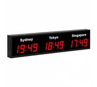 Horloge des Fuseaux Horaires Mondiaux, Horloge Murale Numérique À LED | Horloge Murale Mondiale Multi-fuseaux Horaires Avec Télécommande, Coque En Aluminium, For Hôtels/entreprises(Red,3city)