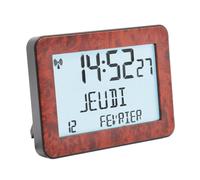 FISHTEC Horloge Digitale Radio-pilotée Date Complète Effet Loupe d'Orme | Grand écran LCD chiffres 3 cm, calendrier 6 langues, double alarme snooze, alimentation secteur et sauvegarde piles