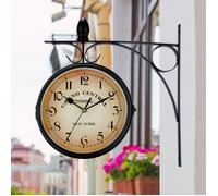 Horloge Double Face Jardin Train Gare Murale, Tenture Murale en Fer Aspect Antique de Station rétro à Deux Faces Facile 33*31CM