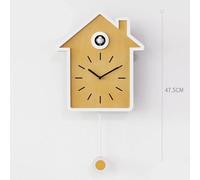 Horloge en bois avec pendule et un charmant petit oiseau, chant d'oiseau naturel, décoration en bois simple, tendance, créative et unique pour le salon, la cuisine et le bureau (couleur bois)