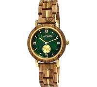 Horloge en bois BUCHLOE petite horloge pour femme en érable beige, doré et vert