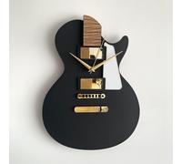 Horloge en forme de guitare, noire et dorée, 28 x 38 cm, en acrylique et en chêne, fonctionnement silencieux