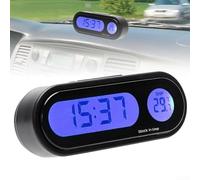 Horloge et thermomètre numérique pour voiture, écran LED 2 en 1 avec rétroéclairage, plaque de montage réglable, mode 12/24h, plage de température de -20 °C à 50 °C, noir