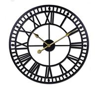 Horloge Etanche Exterieur Pendule Murale Geante, Gros Chiffres Romains Grand Visage Ouvert En MéTal, Grande Horloge Murale Vintage Engrenage Creux decoration murale exterieur jardin-noir_C_80