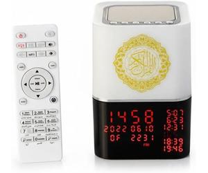 Horloge Hausleben avec haut-parleur pour le Coran, lecteur de Coran haute définition avec 15 langues et audio de commentaires, horloge de prière avec rappel de l'adhan, lecteur Bluetooth et MP3, cadea