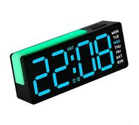 Horloge LED à grands chiffres avec double alarme, réglage de la lumière ambiante, surveillance de la température, affichage de la date et du jour pour chambre à coucher bureau (A)