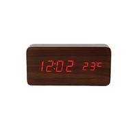 Horloge LED Design Bois Marron - Affichage Date Heure Température Sans fil Marron