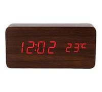 Horloge LED Design Bois Marron - Affichage Date Heure Température Sans fil Marron
