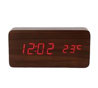 Horloge LED Lumineux, Affichage Date/Heure/Température Design Bois, Marron