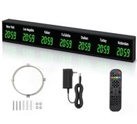 Horloge LED multifonction à fuseaux horaires multiples Green-7City | Horloge murale pour 3,4,5,6 ou 7 villes,avec télécommande et réglage de la luminosité,pour les entreprises multinationales