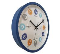 Horloge Ludique pour Apprentissage Murale Analogue Enfants Anglais Bleu Coloré