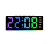 Horloge lumineuse RVB à affichage complet avec alarme et indicateurs de date/jour, avec éclairage RVB dynamique pour une utilisation multifonctionnelle de la veilleuse de table de chevet