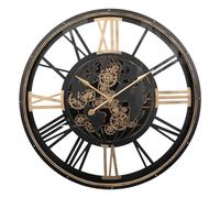 Atmosphera - Grande Horloge Murale Clark, Noir et Doré, Diamètre 110 cm, Engrenages Mobiles, Style Industriel - pour Salon, Bureau, Entrée