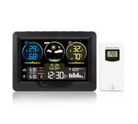 Horloge Météo LCD Couleur pour alarme Snooze Lever Coucher pour soleil | Écran couleur HD, prévisions météo précises, mesures pression air, alertes changements climatiques