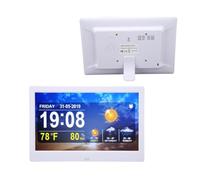 Horloge Météo WIFI 10 Pouces, Affichage Blanc de la Date, de L'heure, de la Température et de l'humidité, Réveil pour Personnes âgées avec Télécommande, Photos, Vidéos, Lecture