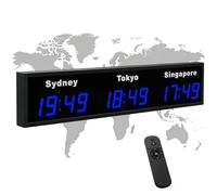 Horloge mondiale numérique à LED, horloge murale fuseau horaire horloge | Horloge mondiale numérique LED avec télécommande, fuseaux horaires personnalisables pour bureau, hôtel et multinationale