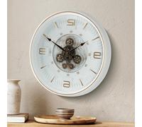 Horloge mural à engrenages - Décoration steampunk - Idéal pour décorer un salon - Engrenages en mouvement - Diamètre : 50 cm - Couleur argentée