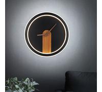Horloge Mural Applique Salon Analogique Opale Noir LED Backlight Optique Bois
