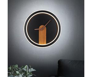 Horloge Mural Applique Salon Analogique Opale Noir LED Backlight Optique Bois