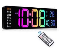 Horloge mural numérique avec télécommande, 13 pouces, avec fonction de réglage de la luminosité et double alarme