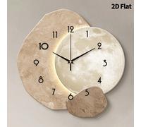 Horloge murale 2D plate 1 pièce 12/16 pouces design lunaire moderne, mouvement quartz super silencieux, sans tic-tac, convient pour décorer les horloges dans les salons, chambres, bureaux, cuisines et