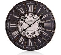 Horloge murale 33 cm en bois et métal, style vintage shabby chic, mécanisme silencieux
