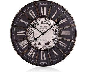 Horloge murale 33 cm en bois et métal, style vintage shabby chic, mécanisme silencieux