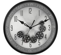 Horloge murale ø35x6 cm avec engrenages - look industriel, idéal pour salon & bureau Noir/Argent