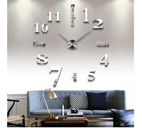 Horloge murale 3D autocollante en miroir - Décoration maison - DIY - Argenté - 40cm