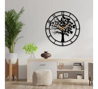 Horloge murale 3D en métal – Arbre de vie – Noir – 100 cm – Grande
