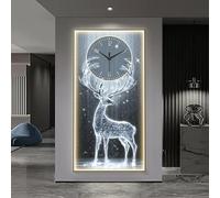 Horloge Murale 3D Moderne pour entrée, élégante et Lumineuse, Motif tête de cerf, Grande Horloge décorative 3D, idéale pour Le Bureau, la Maison, la Salle de Bain, la Cuisine, la Chambre, l'