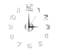 Horloge murale 3D moderne sans cadre à faire soi-même - Grand miroir autocollant en acrylique pour maison, bureau, salon, chambre à coucher - 40 cm (argenté)