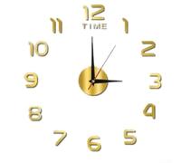 Horloge murale 3D moderne sans cadre à faire soi-même - Grand miroir autocollant en acrylique pour maison, bureau, salon, chambre à coucher - 40 cm (doré)