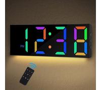 Horloge murale à LED, horloge murale numérique 12 pouces, horloge murale à LED avec chiffres en 8 couleurs, rétroéclairage, mode 5 heures et luminosité automatique, télécommande, horloge murale pour l