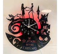 Horloge murale à quartz Thème Noël Jack et Sally Skellington Motif disque vinyle Fait à la main Cadeau d'anniversaire Décoration intérieure créative rétro