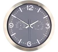 NEDIS Horloge Murale Analogique Mouvement à Quartz Silencieux sans Tac avec Thermomètre Hygromètre Cadre en Acier Inoxydable pour Bureau Maison 30cm Argent/Gris