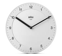 Horloge murale analogique classique Braun avec mouvement à quartz silencieux, facile à lire, diamètre de 20 cm, en blanc, modèle BC06W.