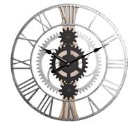 Horloge murale analogique, forme ronde, dimensions 60x4x60 cm, couleur noire et argentée