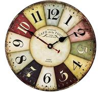 Horloge murale ancienne, 35 cm, style rustique, horloge de cuisine en bois, à piles, horloges murales décoratives silencieuses pour le salon, la chambre à coucher, la maison de campagne, style parisie